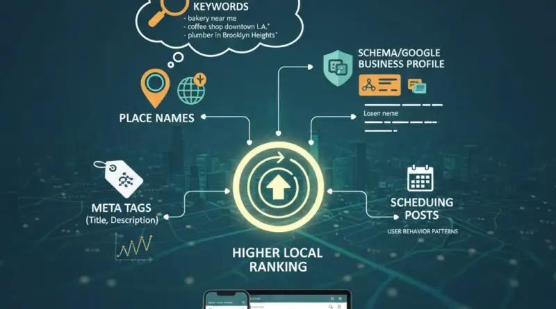 การปรับแต่ง SEO ท้องถิ่นและการใช้ Keywords: การเลือก long-tail keywords แบบท้องถิ่น, การใช้ชื่อพื้นที่, การเพิ่ม Schema/GBP, meta tags และการตั้งเวลาโพสต์ให้สอดคล้องกับพฤติกรรมผู้ใช้