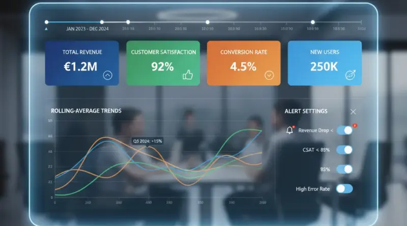 ออกแบบหน้าปัดและการวิเคราะห์เทรนด์คะแนน: การใช้ไทม์ไลน์, KPI cards, แนวโน้มแบบ Rolling Average และการตั้งค่าการแจ้งเตือน