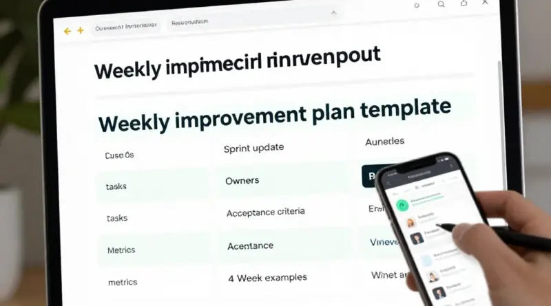 การออกแบบแผนปรับปรุงรายสัปดาห์: แม่แบบ sprint ปรับปรุง (task, owner, acceptance criteria, metric) และตัวอย่างงาน 4 สัปดาห์