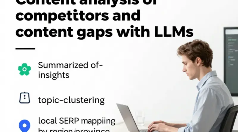 การวิเคราะห์เนื้อหา คู่แข่ง และช่องว่างทางคอนเทนต์ด้วย LLM: การสรุปอินไซต์ การจัดกลุ่มหัวข้อ Long-tail และหาโอกาส SERP ในแต่ละพื้นที่/จังหวัด